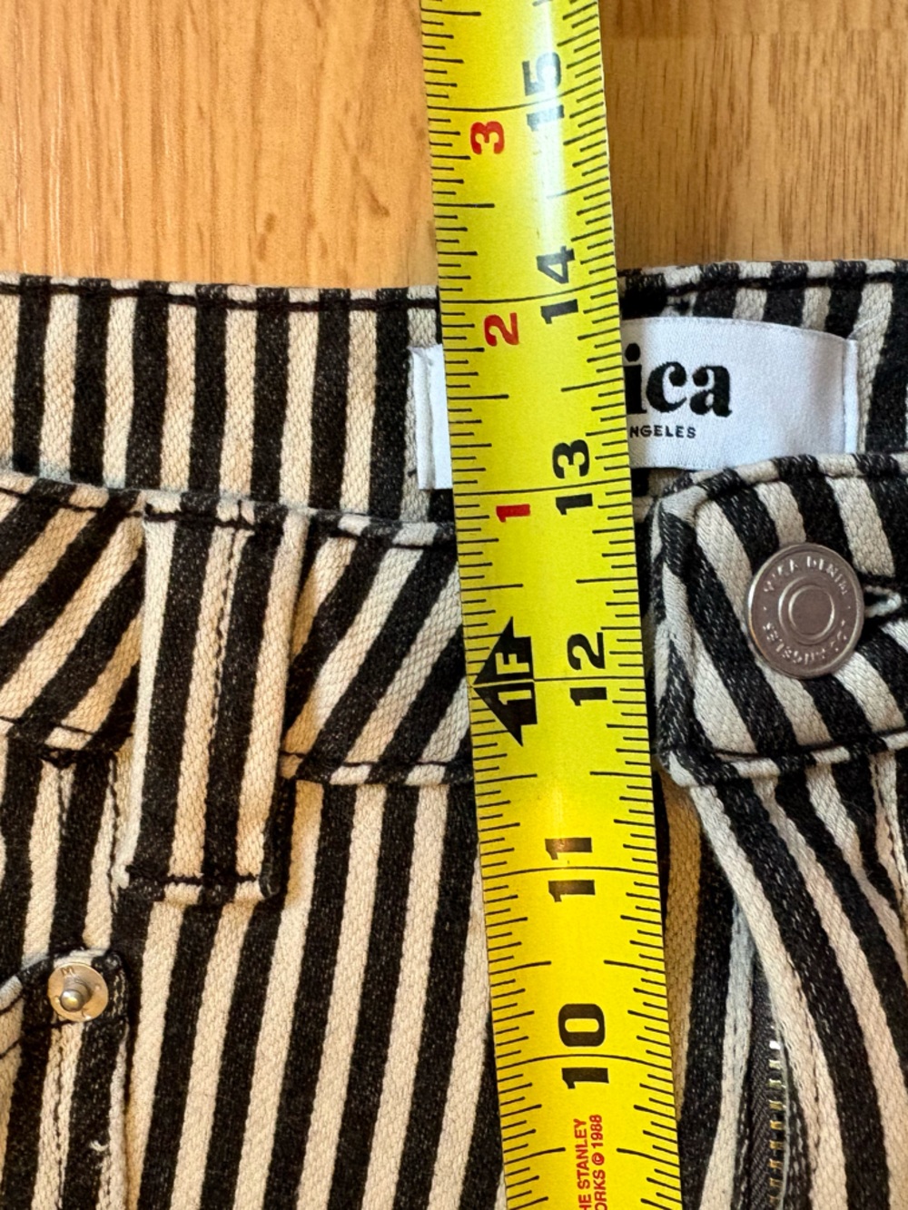 Mica Denim Size 31 Straight Leg Striped Breck Black Gray Jeans Super High Rise - Picture 15 of 16